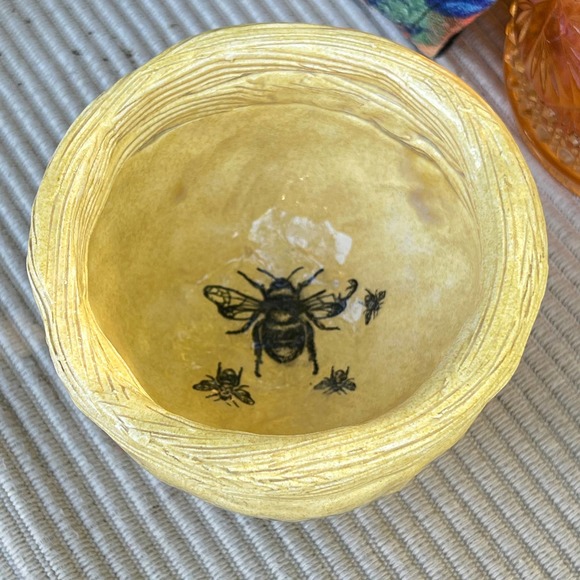 Bees on a Small Yellow Pottery Sauce or Snack Bowl - Picture 2 of 9